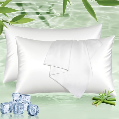 LINENOVA 100% Bamboo Pillowcase King Size Set of 2 - Breathable Cooling for Hot Sleepers and Night Sweats- Silky Soft Pillowcases with Envelope Closure - (White 50x90cm)