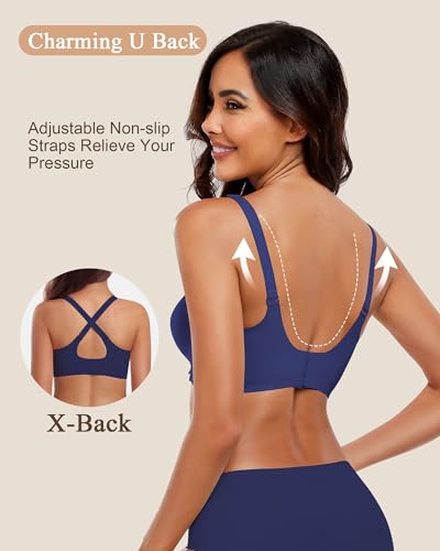 Image of HORISUN Wireless Seamless Bras for Women No Underwire Wavy V Neck Soft Support Full Coverage Comfortable Bra