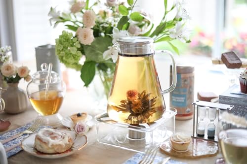 Image of Teabloom One-Touch Tea Maker, 2-in-1 Teapot and Kettle with Stainless Steel Filter Lid for Loose Tea - Stain-Free Borosilicate Glass Teapot (40 Oz) - Tea Connoisseur's Choice