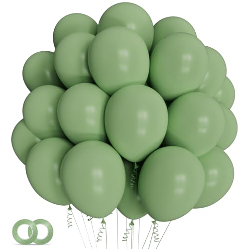 Image of Sage green Balloons 100 Pack 12 inch Round Helium Olive Green Balloons for Birthday Jungle Theme Safari Baby Shower Retro Neutral Wedding Party Decorations