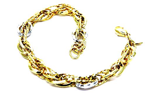Pegaso Gioielli - Bracelet en or 18 carats blanc et jaune - Fantaisie brillant diamant bicolore femme fille 18,5 cm Cover