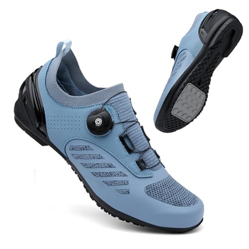 YIENHUI - Unisex Cycling Shoes for Men & Women - Breathable Spin Bike Shoes with Non-Slip Rubber Sole Indoor/Outdoor Training, Road & Trail Riding Compatible-Blue||Numeric_7