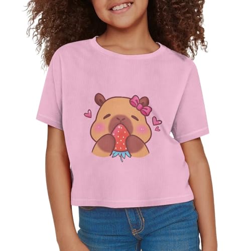 Image of Girls Fashion Crewneck Tee Shirts Casual Short Sleeve Crop Top Summer Outfits 5-14 Year