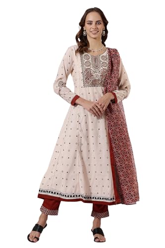 Ensemble kurta crème en viscose mélangée fluide haut de gamme pour femme