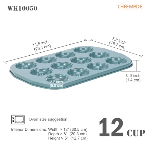 CHEFMADE Donut Pan, Nonstick Mini 12 Cavity Ring Donut pan for Baking, Bagel Pan Bakeware for Oven Baking(Green)