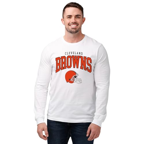 FOCO Cleveland Browns NFL Mens Classic Arched Logo Long Sleeve T-Shirt - White - 3XL