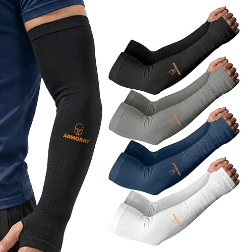 Image of ARMORAY Arm Sleeves for Men and Women - UV Sun Protection Cooling Compression - Tattoo Cover Up Sleeve for Daily Wear & Work