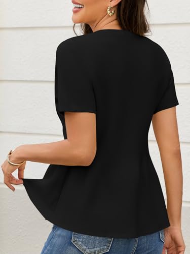 Image of Saodimallsu Womens Short Sleeve Cardigans Ruffle Button Down Crew Neck Peplum Babydoll Knit Sweater Tops