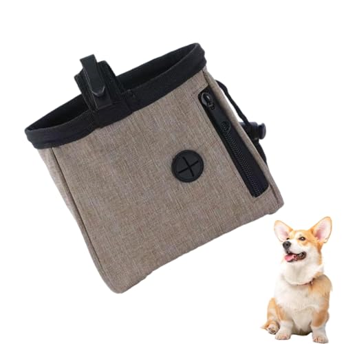 OUDQFCJ Multifunktionale Futtertasche mit Kotbeutelspender und Verstellbarem Gürtel, Hundetraining Futterbeutel, Hundesnackbeutel, Welpen Leckerlitasche, Leckerlibeutel für Hunde (Braun)
