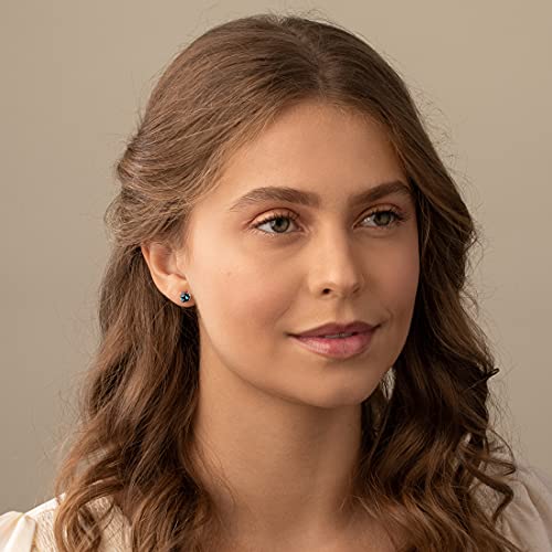 Peora Solid 14K White Gold London Blue Topaz Heart Stud Earrings for Women, Genuine Gemstone Solitaire Studs, 6mm, 2 Carats total, Friction Back, December Birthstone Earrings, Gold Studs2