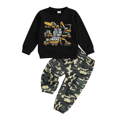 WZTYYDS Toddler Kids Baby Boy Fall Clothes 2T 3T 4T 5T 6T Letter Print Long Sleeve Tops Camouflage Pants Winter Outfits