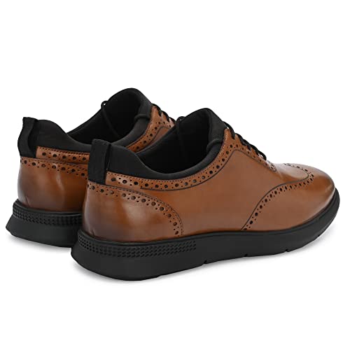 Image of Legwork Crossover Brogues for Men | Genuine Leather & Mesh Upper, Cushioned EVA Sole | Lightweight Semi-Formal Lace-Up Oxfords for Office, Travel & Casual Comfort