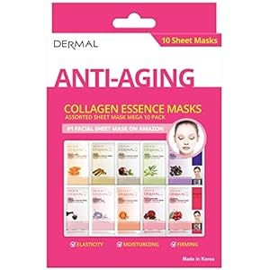 DERMAL Anti-Aging Collagen Essence Masks Assorted Sheet Mask Mega 10 Pack – The Ultimate Supreme Collection for Every Skin Condition Day to Day Skin Concerns. Nature-made Freshly Korean Face Mask