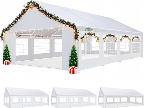 COBIZI 20x30FT Party Tent Heavy Duty Waterproof Outdoor Gazebo White Event Shelter Wedding Canopy for Parties BBQ Commercial with Removable Sidewall Windows, Powder Coating (Better Than Galvanized)