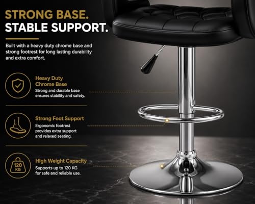 Image of Modern Button Shape Bar Stool with 360 Swivel | Height Adjustable Bar Chair | Counter Stool & High Chairs | Comfortable for Home, Office, Restaurant Bar & Cash Counter - (Black)