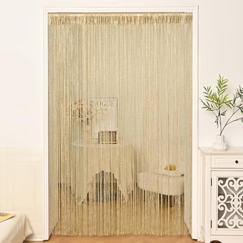 Tenda a Fili Per Porta 100x200 cm, Tende per Mosche Frange, Tende Antimosche, Tenda Mosche per Porta Esterna Facile da pulire per Matrimoni, Caffè, Ristoranti, Decorazioni Di Vetrine (Champagne)