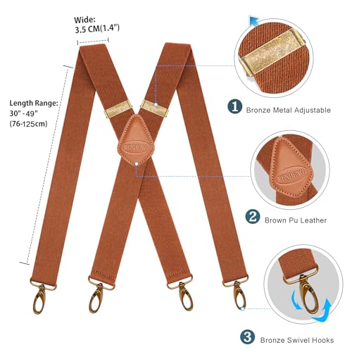 Image of MENDENG Suspenders for Men Heavy Duty Swivel Hooks Retro X-Back Adjustable Brace