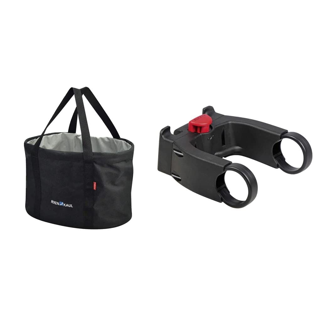 KLICKfix Fahrradkorb Shopper Pro, Schwarz, 29 x 38 x 25cm, 0300SP & Lenkeradapter E, Schwarz, One Size Ohne Schloss, 0211EB