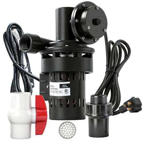 Automatic Utility Sink Pump 1/3 HP 115V Under-Sink Mounted Heavy-Duty Pump for Gravity-Free Drainage with Drainage Filter Screen Integral Check Valve & Ball Valve for Laundry Room and Basement