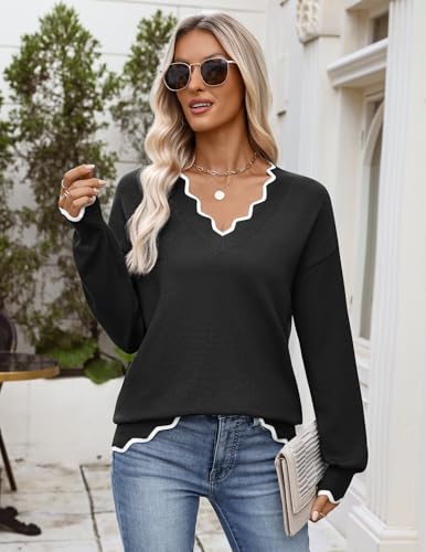 Image of Zeagoo Women's 2026 Fall V Neck Sweater Long Sleeve Lightweight Knit Tops