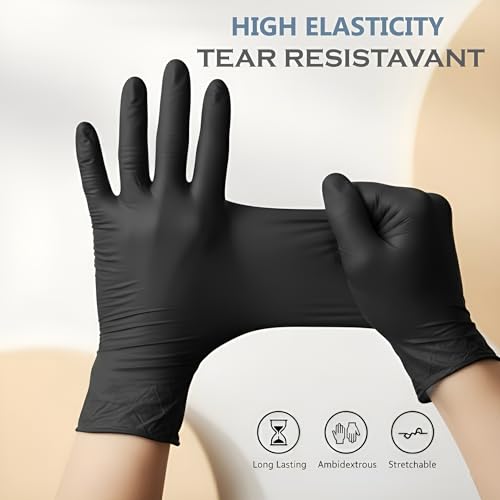 Image of 100 Pcs Disposable Nitrile Gloves | Powder-Free, Latex-Free, Food Safe & Chemical Resistant Hand Gloves for Kitchen, Medical, Salon, Cleaning & Lab (Large)