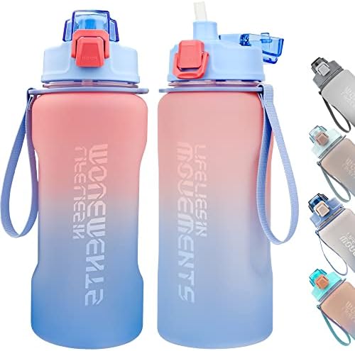 Gourde Sport Bugucat 2.2L Tritan Sans BPA - Marqueur De Temps, Avec Paille, Idéale Pour Le Fitness Et Les Sorties