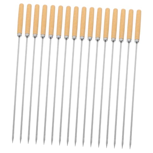 VALICLUD 50 piezas Brochetas Barbacoa Acero Inoxidable Mango Madera Antideslizante Pinchos Planos y Redondos para Carne Verduras Seguro y Versátil
