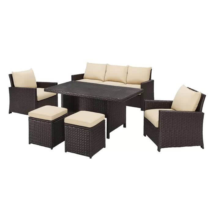 Image of DEVOKO Patio 7 Seater Sofa Set Outdoor Furniture Sectional All-Weather Wicker Rattan Sofa, Garden, Lawn, Pool, Backyard, Waterproof (Dark Brown & Cream)
