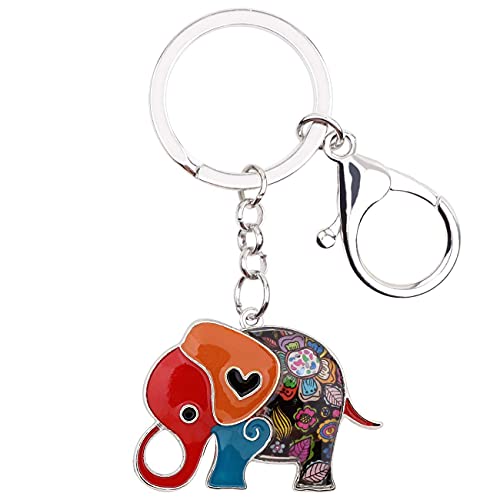 NEWEI Porte-clés Éléphant En Émail Pour Femme Filles Animaux Cutes Porte-clés à Pampilles (Motif Floral)