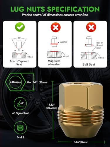 Image of AUTOPTIM 24PCS OEM M14X1.5 Open End Lug Nuts - Replacement for 1999-2022 Chevy Silverado 1500 GMC Sierra, 1988-2000 C1500 C2500, Zinc Gold 3 /4 inch Hex 0.83 inch Height Conical Bulge Seat Lug Nut