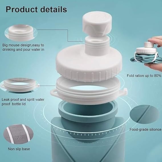 Image of Yashira Collapsible Silicone Water Bottle 600ml / Leakproof, BPA-Free, Foldable, Wide Mouth, Portable for Travel, Gym, Cycling, Camping, Sports (Multicolor)