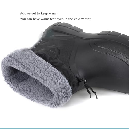 CLSQLXYJZC Men's Short Rubber Rain Boots, Winter Warm Durable Wear Resistant and Anti-Skid Waterproof Rain Boots for Men, Fur Interior Rubber Sole Shoes, for Gardening Fishing Boating Camping4