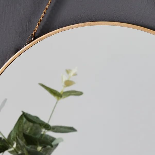 Image of Decorative Vintage Wall Mirror with (Brass) Border Wall Hanging Mirror with Chain | Decorative Mirror for Wall Living Room Bedroom & Bathroom Mirror Size - (11 Inches) (Round)