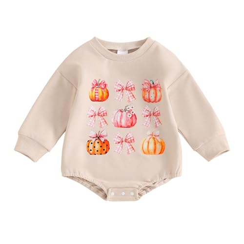 Image of Endorothii Baby Halloween Clothes Girl Boy Spooky Babe Pumpkin Romper Sweatshirt Long Sleeves Bubble Bodysuit Outfit