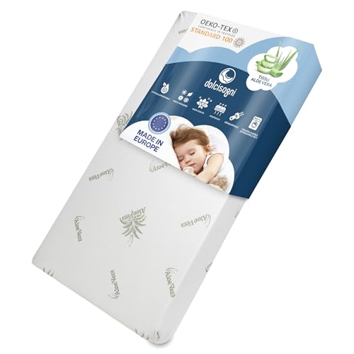 DOLCI SOGNI Matelas Bebe Compatible, 100% fabriqué en Italie, Matelas Berceau 50 x 83 cm, Oeko-TEX et CertiPUR, épaisseur 8 cm, Doublure Aloe Vera