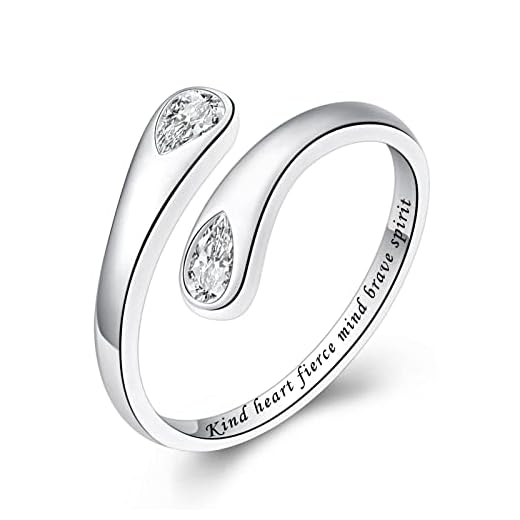 Fookduoduo S925 Sterling Silver Thumb Finger Statement Rings Engagement Eternity Band Rings(Kind Heart Fierce Mind Brave Spirit,style 2)