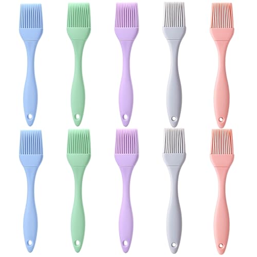10 Stück Silikonpinsel, Küchenpinsel und Backpinsel Set, Spülmaschinenfest und Hitzebeständig, Ideal für Grillen, Backen und Kochen, Farbsortiert in Grün, Grau, Blau und Lila, Länge 16.9 cm