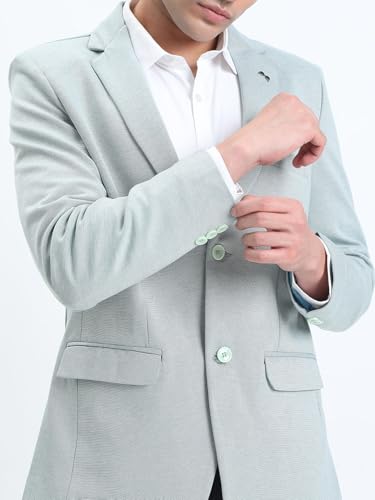 Image of SHOWOFFFF Men Solid Single Breasted Formal Blazer | Notched Lapel Full Sleeves Cotton Blazer for Mens | Slim Fit Regular Length Blazer for Men's