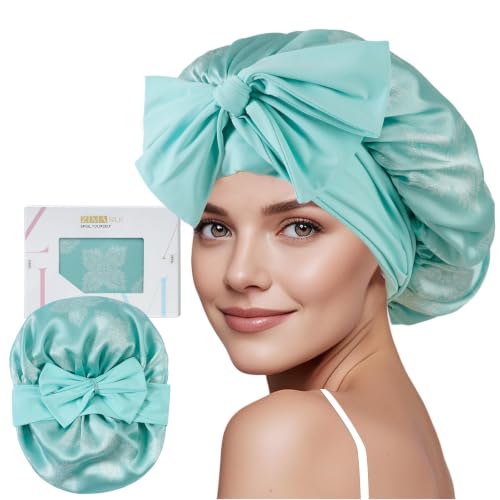 ZIMASILK 100% Mulberry Silk Bonnet for Sleeping Women Long Hair, Mint Green