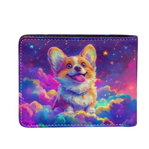 Image of Coldinair Colorful Corgi Boys Wallet Galaxy Stellar Wallets for Kids Aged 9-12 /8-10 /8-12 with Wallet Card,Leather Bifold Wallet Slim Coin Purses with 4 Credit Card Slots