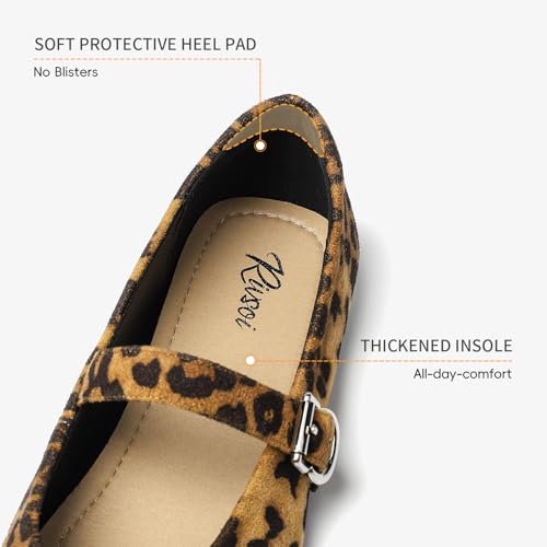 Womens Mary Jane Flats, Comfortable Women’s Flats, Round Toe Ballet Flat with Adjustable Strap for Dressy Office Wear Size 9 Leopard Print3