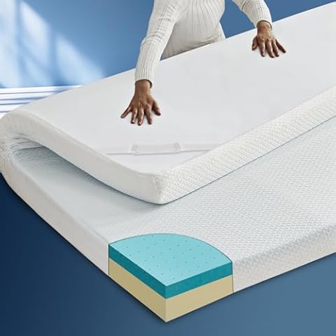 BedLuxury Cooling Mattress Topper Queen Size 3 Inch Firm Gel Memory Foam Mattress Pad for Pressure Relief, High-Density Ventilated Bed Topper with Removable Cover