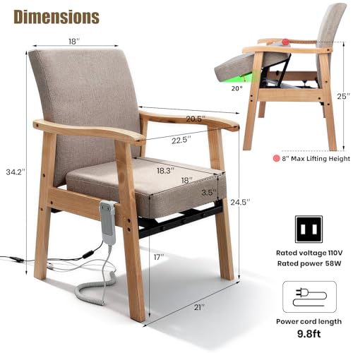 Image of EasyVibe Power Lift Chair for Elderly - Solid Wood Sit to Stand Chair with Reinforced Steel Frame, Electric Upholstered Armchair for Seniors, Office Assist & Compact Dining, 280 lbs Capacity, Beige
