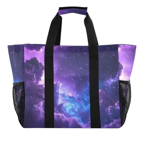 Purple Nebula Large Tote Bags for Women Canvas Tote Purse Reusable Grocery Bags Top Handle Handbags for Travel, Work
