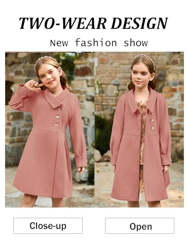 Image of GRACE KARIN Girls Dress Coat Kids Wool Lapel Long Button Jackets Fall Winter Outerwear Peacoat with Pockets 5-12Y