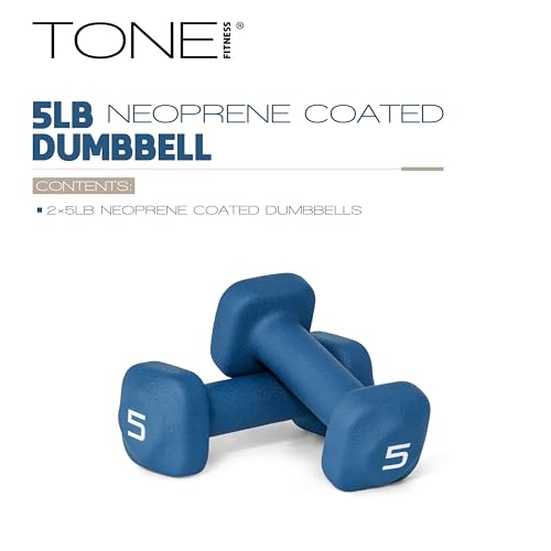 Tone Fitness Neoprene Dumbbell Weight Pairs with Anti-Roll Square Head | Multiple Options