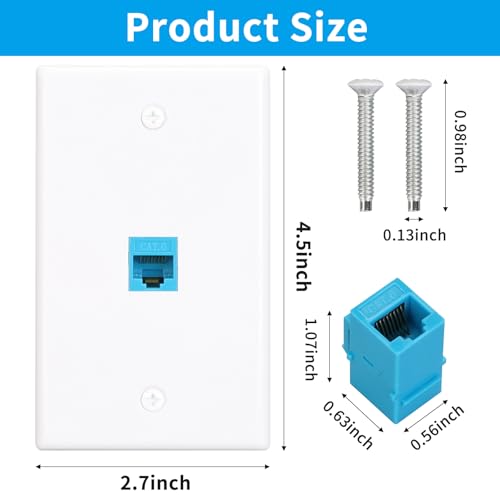 Ethernet Wall Plate 1 Port with RJ45 Keystone Coupler Female to Female,Blue RJ45 Keystone Wall Plate,Perfect for Home and Office Networking Easy Installation Solution(4 Pack)