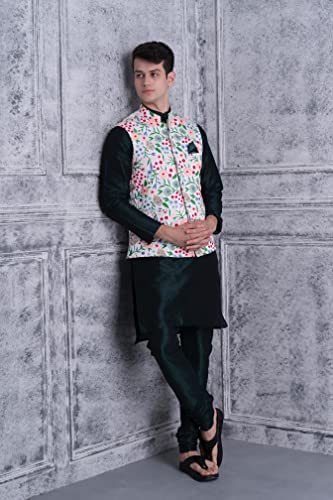 Image of Uri and MacKenzie Men's Silk Blend Kurta Pyjama with Stylish Embroidered Ethnic Jacket