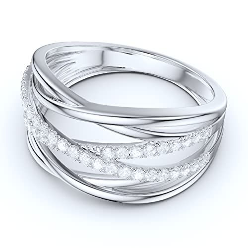14k White Gold 10mm Wide Multi-Row Crossover Fashion Simulated Diamond or Genuine Moissanite Pave Ring Wedding Band3
