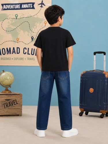Image of KiddoPanti Boys Printed Co-Ords Set | 100% Cotton & Cottnon Spandex Woven | Drop Shoulder Tshirt with Jeans | Graphic Printed Design| Outerwear For Kids